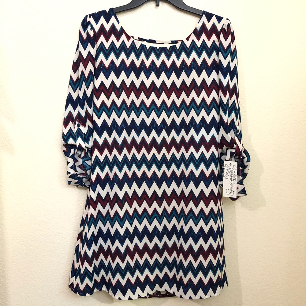 Speechless Chevron Shift Dress 3/4 Sleeve Lined